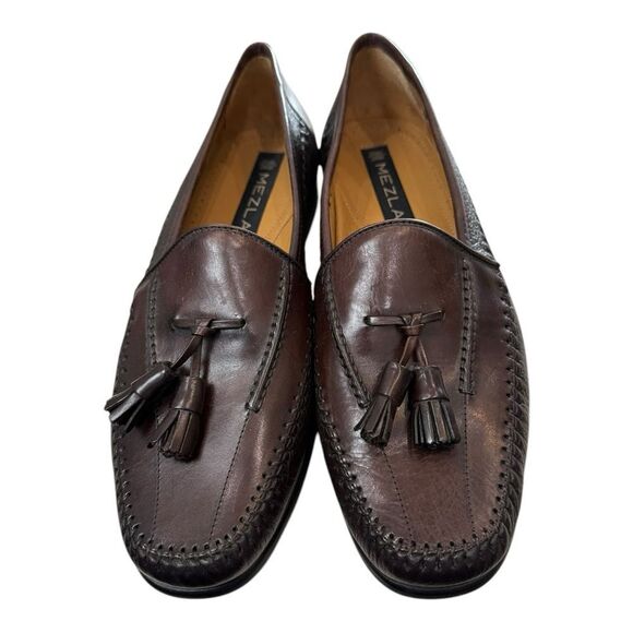 New Mezlan Teano Brown Leather Slip-on Tassel Dress Shoes Loafers 8